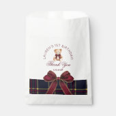 Teddy Bear Beary 1st Birthday Bow Plaid Thank you フェイバーバッグ (正面)