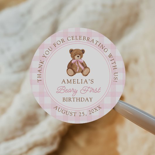 Teddy Bear Beary First 1st Birthday Party ラウンドシール