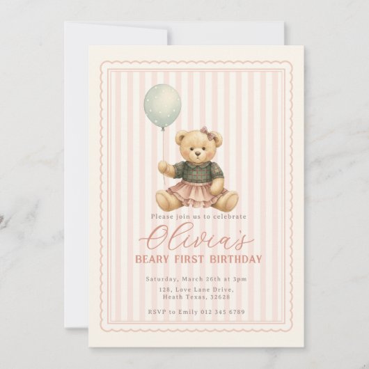 Teddy Bear Birthday Invitation 招待状 (正面)