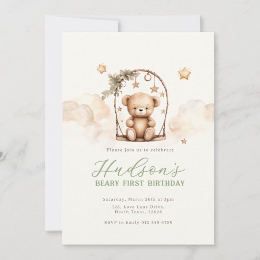 Teddy Bear Birthday Invitation 招待状 (正面)
