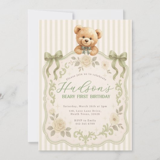 Teddy Bear Birthday Invitation 招待状 (正面)