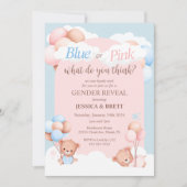 Teddy Bear BlueまたはPink Gender Reveal 招待状 (正面)