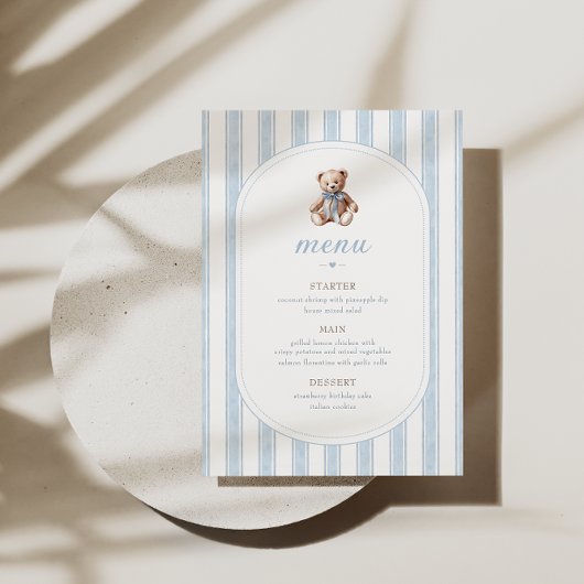 Teddy Bear Blueミニマリストメニュー メニュー