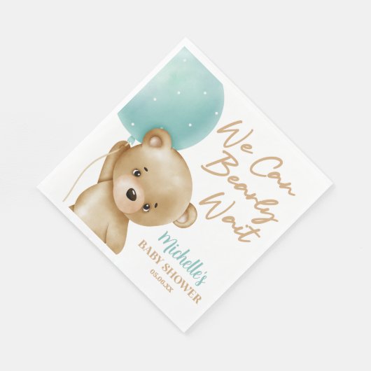 Teddy Bear Blue我々は赤ちゃんシャワーを待つことができる スタンダードランチョンナプキン (角)