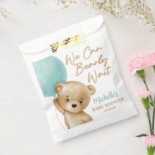Teddy Bear Blue我々は赤ちゃんシャワーを待つことができる フェイバーバッグ