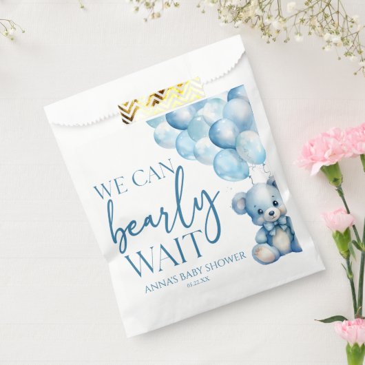 Teddy Bear Blue我々は赤ちゃんシャワーを待つことができる フェイバーバッグ (封をした状態)