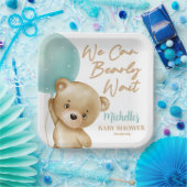 Teddy Bear Blue我々は赤ちゃんシャワーを待つことができる ペーパープレート (パーティー)