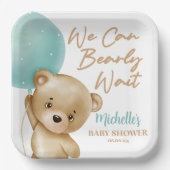 Teddy Bear Blue我々は赤ちゃんシャワーを待つことができる ペーパープレート (正面)