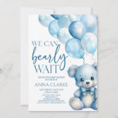 Teddy Bear Blue我々は赤ちゃんシャワーを待つことができる 招待状 (正面)