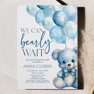 Teddy Bear Blue我々は赤ちゃんシャワーを待つことができる 招待状
