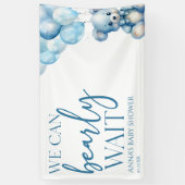 Teddy Bear Blue我々は赤ちゃんシャワーを待つことができる 横断幕 (縦)