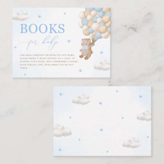 Teddy Bear Blue Baby Showerブックリクエスト エンクロージャーカード (正面/裏面)