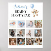 Teddy Bear Blue Balloon 1年目のフォトマイルストーン ポスター (正面)