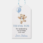 Teddy Bear Blue Balloon Beary Birthday Thank You ギフトタグ (正面)