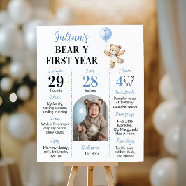 Teddy Bear Blue Balloon Beary First Year Milestone ポスター