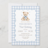 Teddy Bear Blue Balloon Birthday 招待状 (正面)