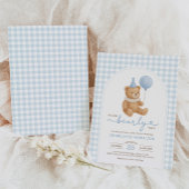 Teddy Bear Blue Balloon Boy Baby Shower 招待状