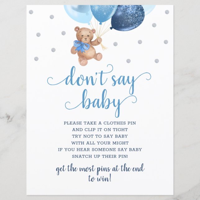 Teddy Bear Blue Balloonsがベビーゲームを言わない (正面)