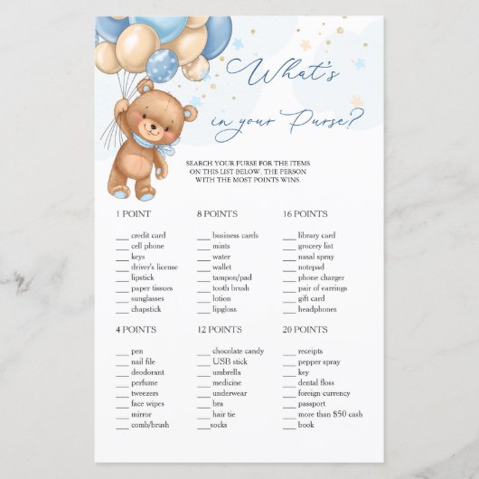 Teddy Bear Blue Balloons財布ゲームの内容 (正面)