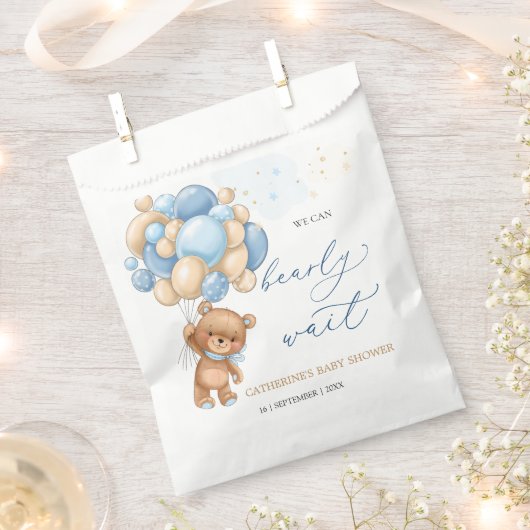 Teddy Bear Blue Balloons Baby Shower  Favor Bag フェイバーバッグ (クリップ留めされた状態)