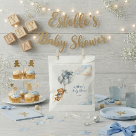 Teddy Bear Blue Balloons Clouds Baby Boy フェイバーバッグ