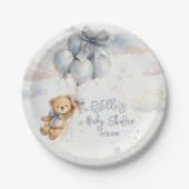  Teddy Bear Blue Balloons Clouds Baby Boy ペーパープレート (正面)