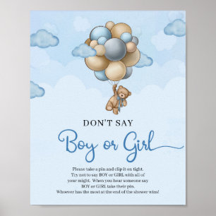 Teddy bear blue balloons Don’t Say BOY or GIRL ポスター