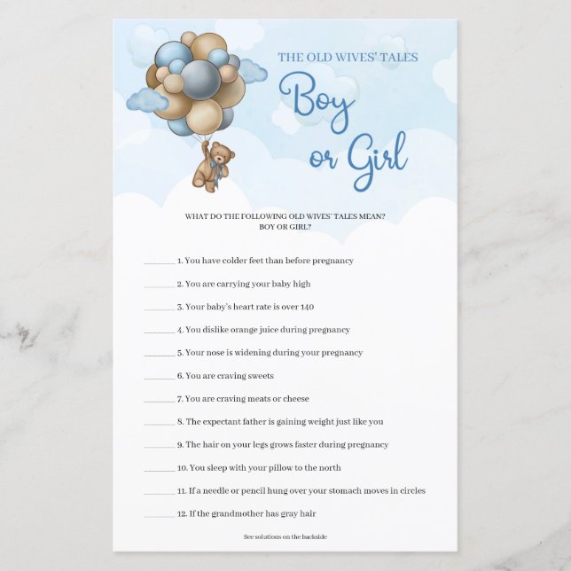 Teddy bear blue balloons Guess Boy Or Girl tales (正面)