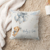 Teddy Bear Blue Bow Balloons Clouds Baby Boy クッション (ブランケット)