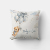 Teddy Bear Blue Bow Balloons Clouds Baby Boy クッション (正面)