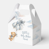  Teddy Bear Blue Bow Balloons Clouds Baby Boy フェイバーボックス (正面サイド)