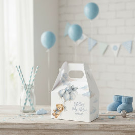  Teddy Bear Blue Bow Balloons Clouds Baby Boy フェイバーボックス