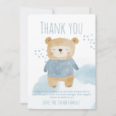 Teddy Bear blue boy赤ちゃんシャワー可愛い感謝していあなた サンキューカード (正面)