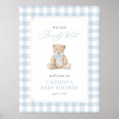 Teddy Bear Blue Gingham Baby Shower Welcome Sign ポスター (正面)