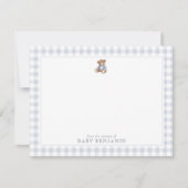 Teddy Bear Blue Gingham Preppy Nursery Note Card 招待状 (正面)