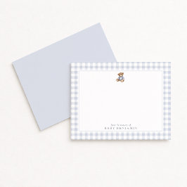 Teddy Bear Blue Gingham Preppy Nursery Note Card 招待状