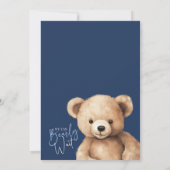 Teddy Bear Blue Minimal Baby Shower Modern 招待状 (裏面)