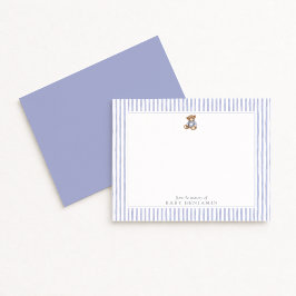 Teddy Bear Blue Stripe Preppy Nursery Note Card 招待状