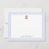 Teddy Bear Blue Stripe Preppy Nursery Note Card 招待状 (正面)