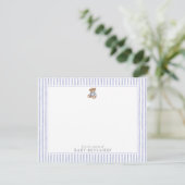 Teddy Bear Blue Stripe Preppy Nursery Note Card 招待状 (スタンド正面)