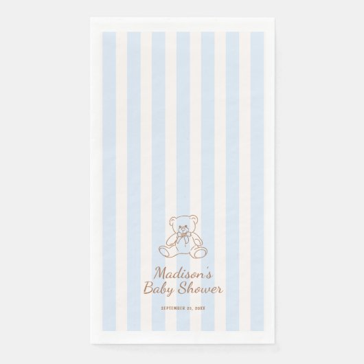 Teddy Bear Blue Stripes Baby Shower (正面)