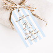 Teddy Bear Blue Stripes Baby Shower ギフトタグ