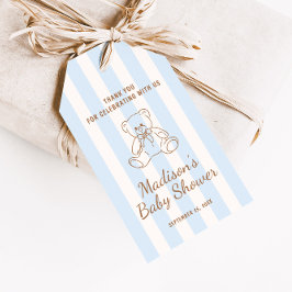 Teddy Bear Blue Stripes Baby Shower ギフトタグ