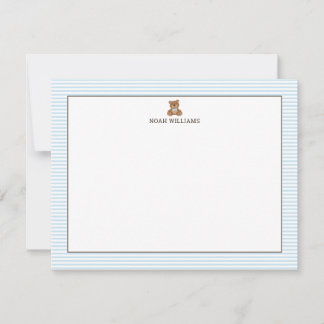 Teddy Bear Blue Stripes Personalized Stationery ノートカード