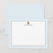 Teddy Bear Blue Stripes Personalized Stationery ノートカード (正面/裏面)