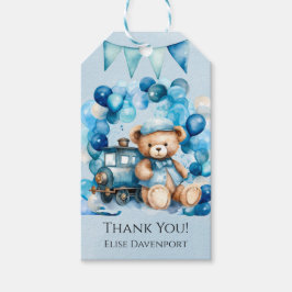 Teddy Bear Blue Train Boy Baby Shower Thank You ギフトタグ