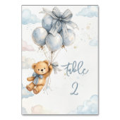 Teddy Bear Blue watercolor Balloon Clouds Baby Boy テーブルナンバー (正面)