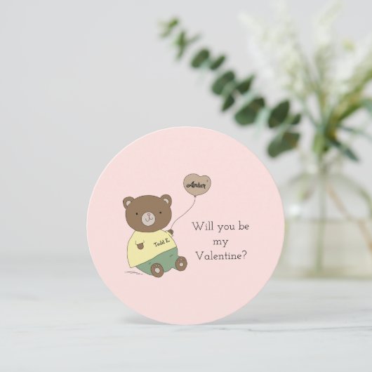 Teddy Bear Blush Pink Valentine's Day Card (スタンド正面)