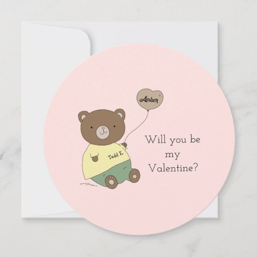 Teddy Bear Blush Pink Valentine's Day Card (正面)