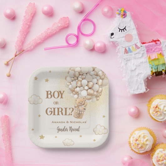Teddy Bear Bohoエアバルーン性別の表示 ペーパープレート (パーティー)